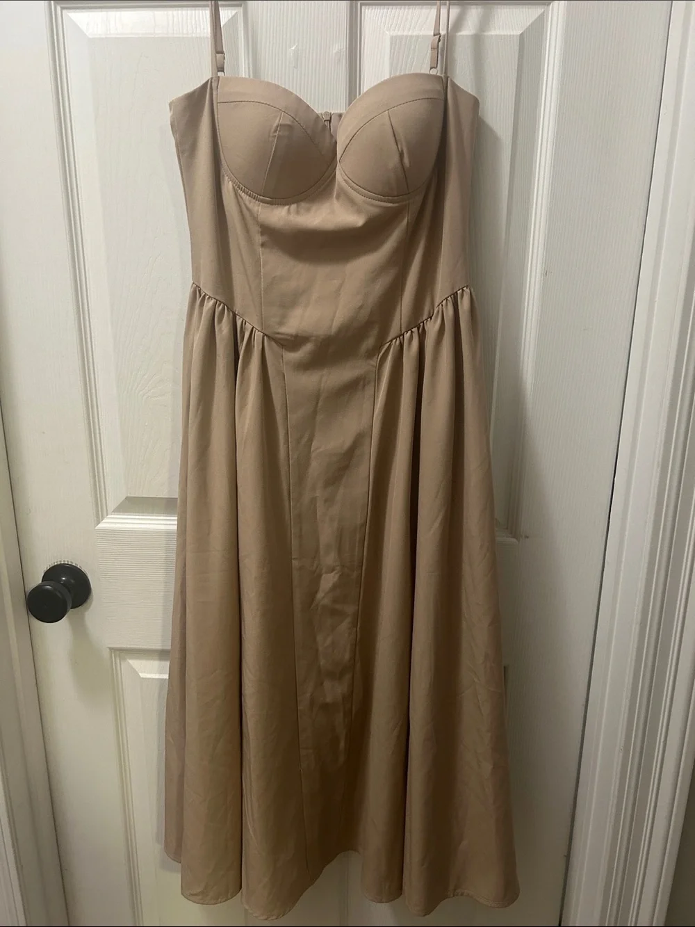 Neutral Bustier Midi Dress with Adjustable Straps - Picture 1 of 3